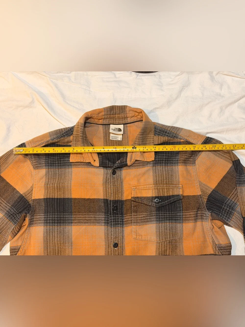 The North Face Orange and Black Plaid Button-Down Shirt Size M